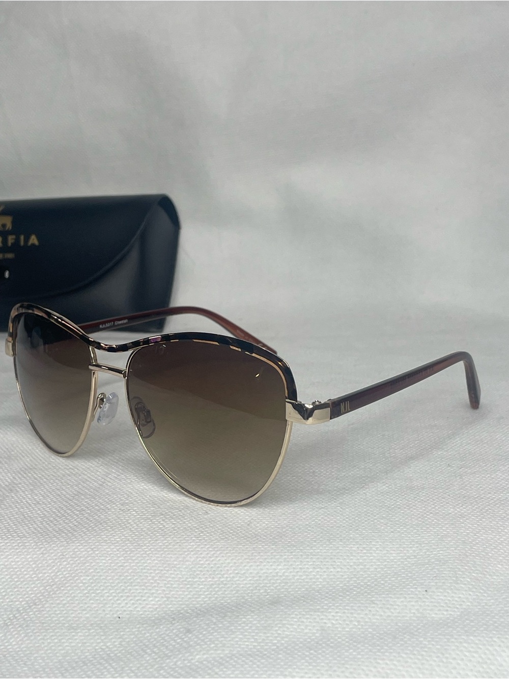 Kenneth Jay Lane Jackie O Cheetah Sunglasses Gold Tone Metal Tortoise KJL5317